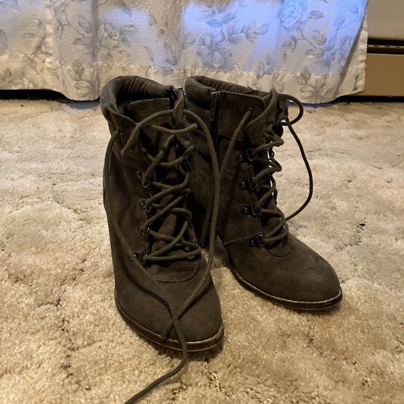 Candie's Gray Lace-Up Boots for Women - Picture 1 of 2